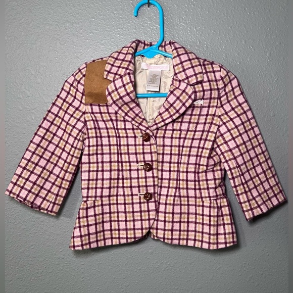 JANIE AND JACK 6-12 Month Girls 2-Pc Plaid Pink Equestrian Jacket & Riding Pants - Picture 4 of 8